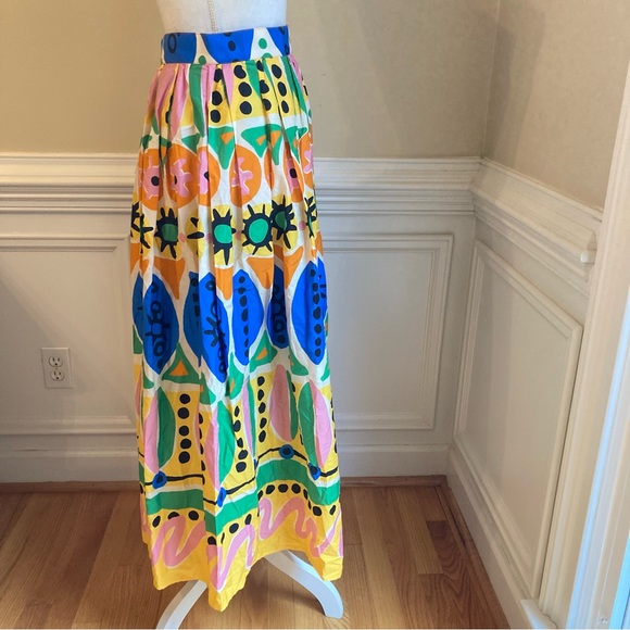 ZARA Colorful Bright Cotton Abstract Batik African Print Pleated Maxi Skirt NWT - Picture 4 of 13